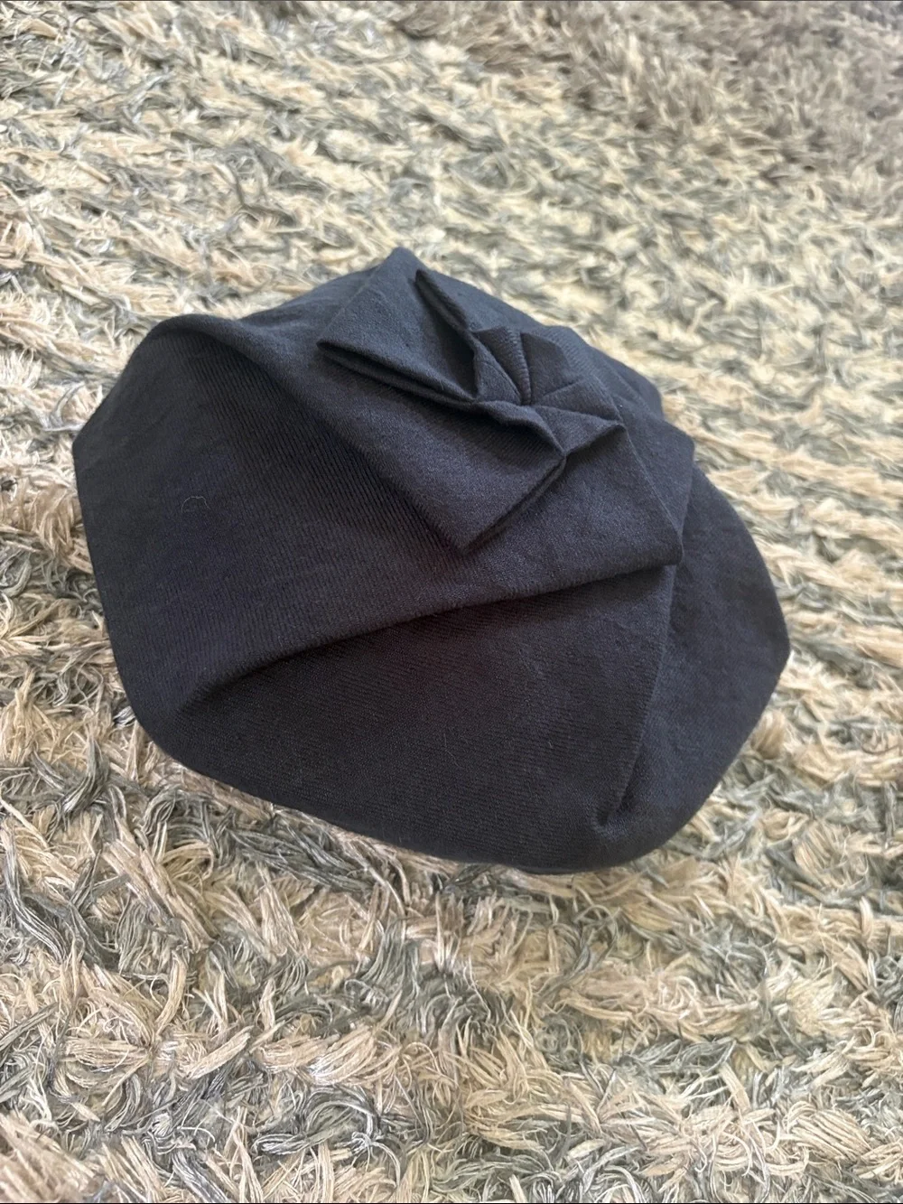 OVERRIDE Japan Origami Knit Beret – Packable Black Folded Rosette Hat One Size